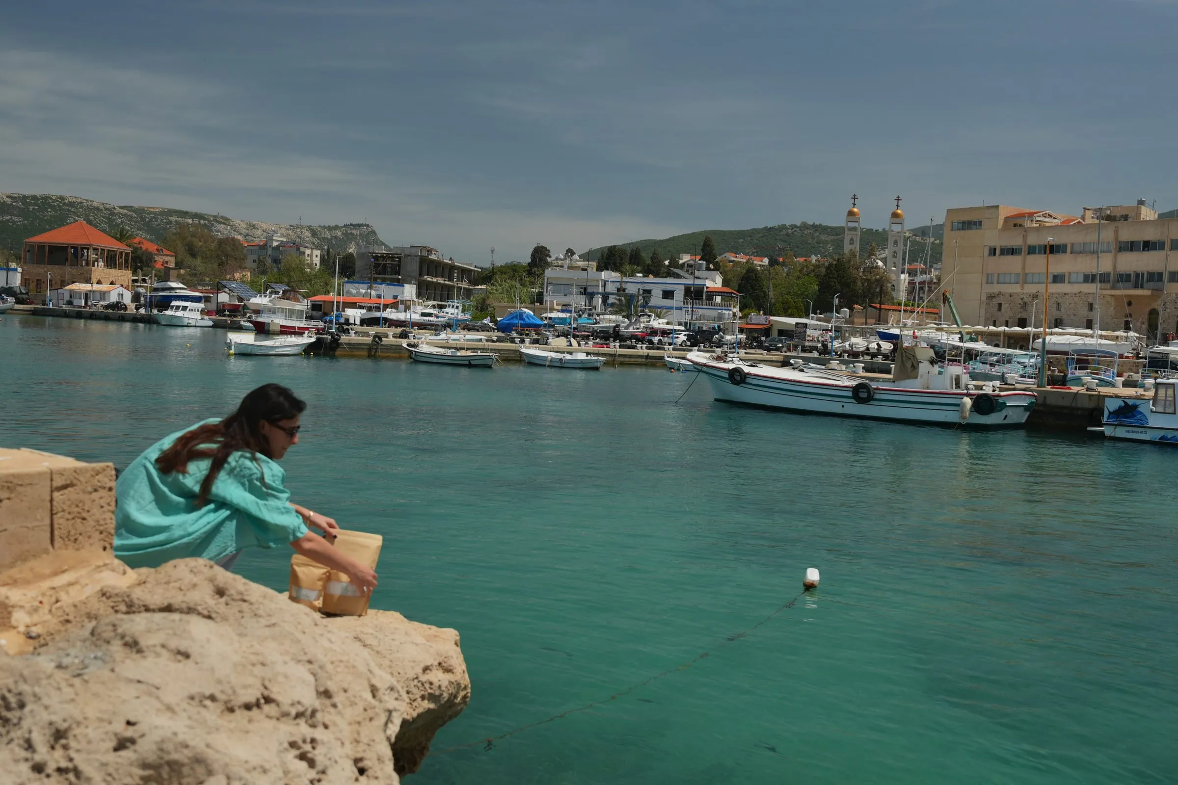 The fishing boats of Batroun Mina seen from the rocks